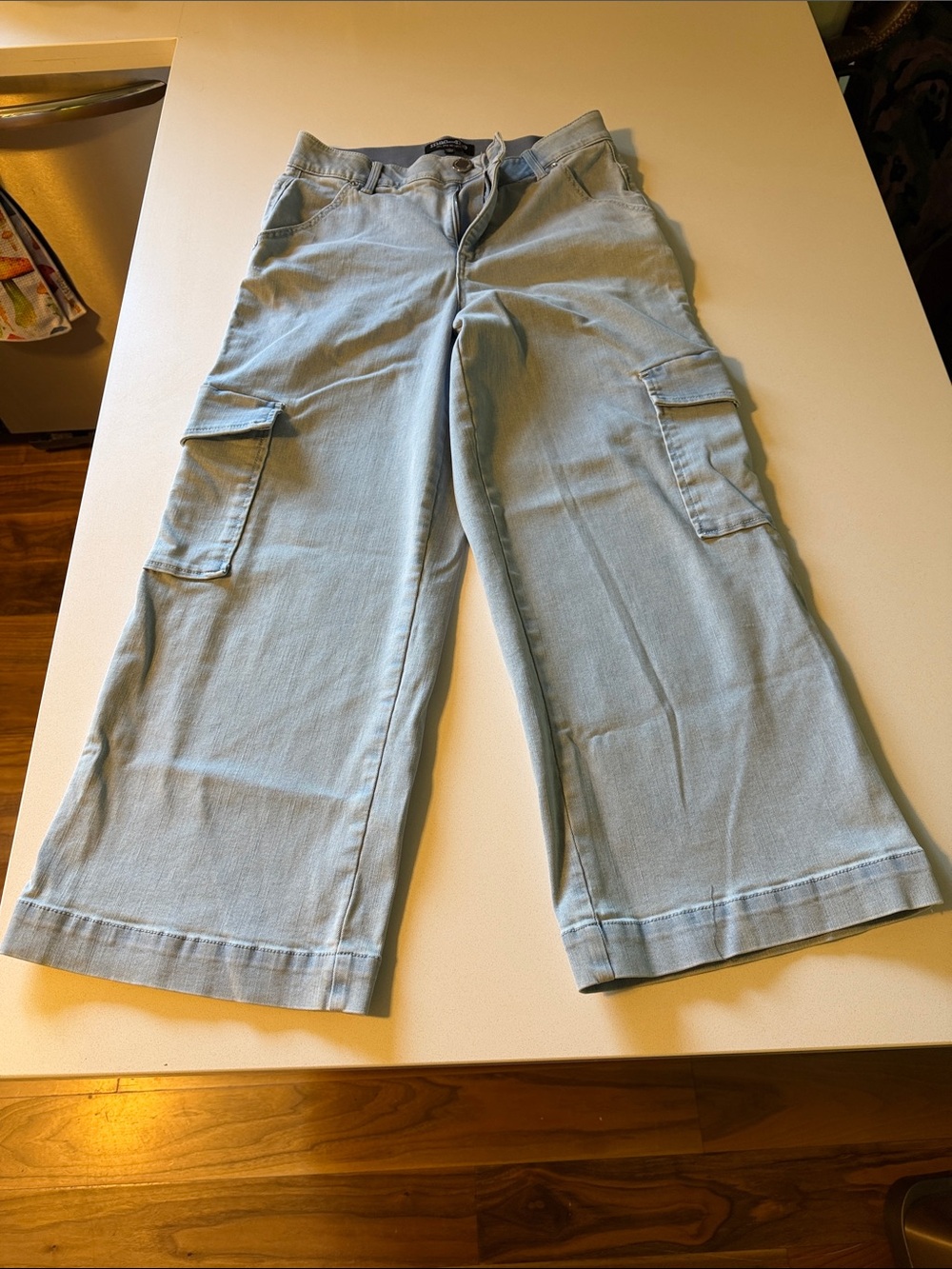 Light Blue Wide Leg Cargo Jeans - Lightweight Flare